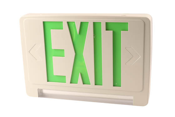 Exitronix LED Exit/Emergency Sign With Light Bar - Green Letters - Battery Backup - Remote Head Capability