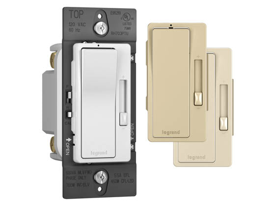 Legrand RH4FBL3PTC 0-10V Fluorescent/LED Slide Dimmer and Tap On/Off Single Pole/3-Way Switch - Tri-Color