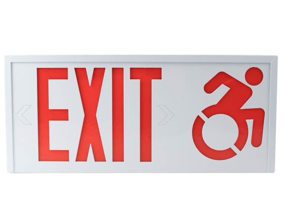 Exitronix Steel Exit Sign - Modified Racer-Style Wheelchair Accessibility Symbol - White