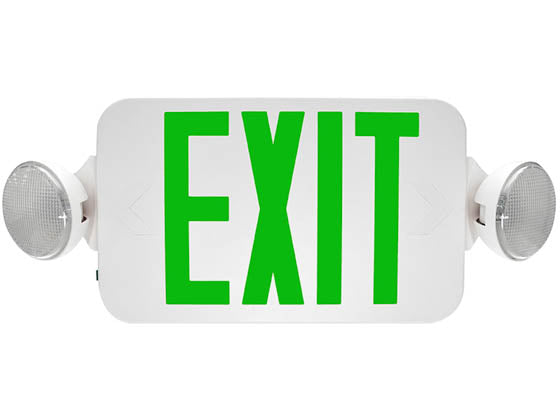 Maxlite Dual Head Exit/Emergency Sign with LED Lamp Heads - Battery Backup - Green Letters