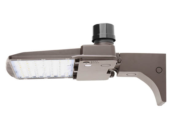Dimmable LED Area Fixture With Arm Mount & Photocell - Type III - Wattage Selectable (60W/90W/120W/140W) & Color Selectable (3000K/4000K/5000K) 400 Watt Equivalent