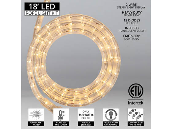 18' LED Rope Light Kit - 14.4 Watt - Warm White - 2900K