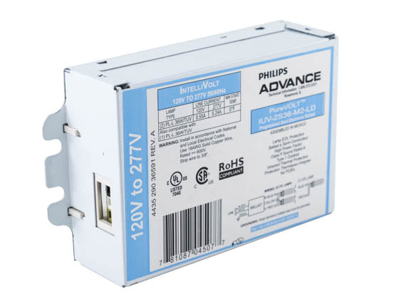 Advance Electronic Ballast Optimized to Ignite Two 36W Germicidal PL-L Style 4-Pin CFLs.