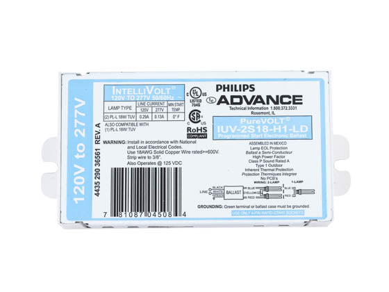 Philips Advance Electronic Ballast for (2) 18W Germicidal PLL 4 Pin CFL