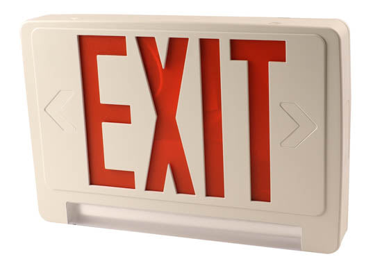 Exitronix LED Exit/Emergency Sign With Light Bar - Red Letters - Battery Backup - Remote Head Capability