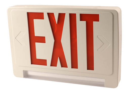 Exitronix LED Exit/Emergency Sign With Light Bar - Red Letters - Battery Backup - Remote Head Capability