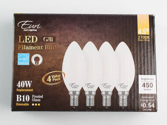 Euri Lighting Dimmable 4.5W 2700K Decorative Frosted Filament LED Bulb (Pack of 4)