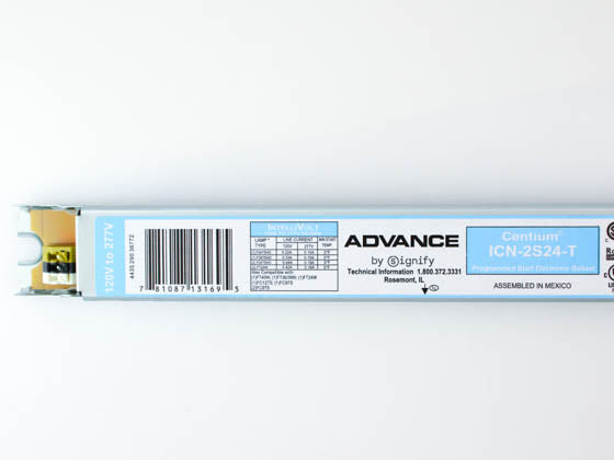 Advance Centium Electronic Ballast Ignites One or Two F24T5/HO Fluorescent bulbs - 120-277V