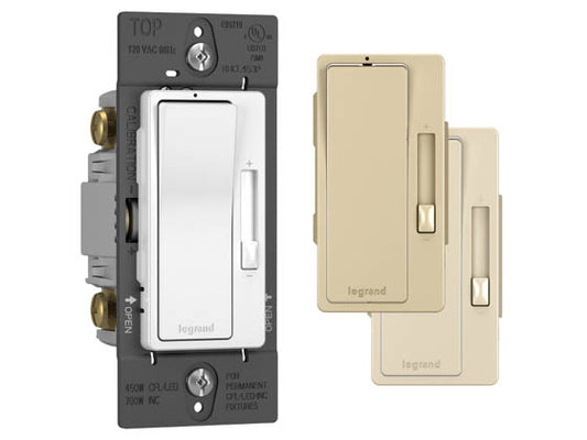Legrand RHCL453PTC 450 Watt - 120V LED/CFL Slide Dimmer and Tap On/Off Single Pole/3-Way Switch - Tri-Color