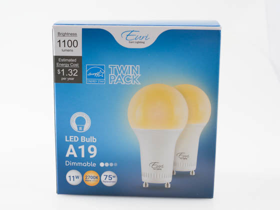 Euri Lighting Dimmable 11W 2700K A19 LED Bulb - GU24 Base (Pack of 2)