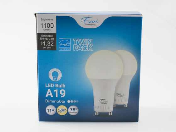 Euri Lighting Dimmable 11W 4000K A19 LED Bulb - GU24 Base (Pack of 2)