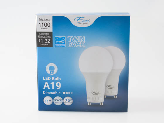 Euri Lighting Dimmable 11W 5000K A19 LED Bulb - GU24 Base (Pack of 2)