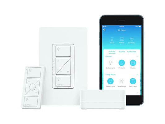 Lutron Caseta Wireless Smart Lighting Dimmer Kit with Smart Bridge For Wall and Ceiling Lights
