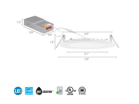 Juno 13 Watt - 6" Ultra-Thin LED Wafer Recessed Downlight - Color Selectable - 120V