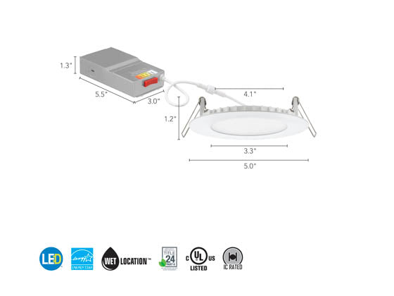 Juno 9 Watt 4" Ultra-Thin Wafer LED Recessed Downlight - Color Selectable - 120V - White