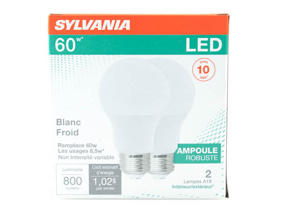 Sylvania Non-Dimmable 8.5W 4100K Rough Service A19 LED Bulb (Pack of 2)