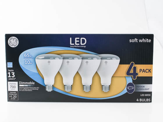 GE Dimmable 10 Watt BR30 LED Bulb - 2700K (Pack of 4)