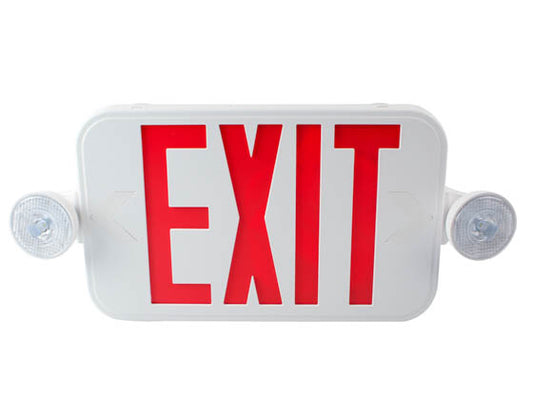 Maxlite Dual Head Exit/Emergency Sign With LED Lamp Heads - Battery Backup - Red Letters