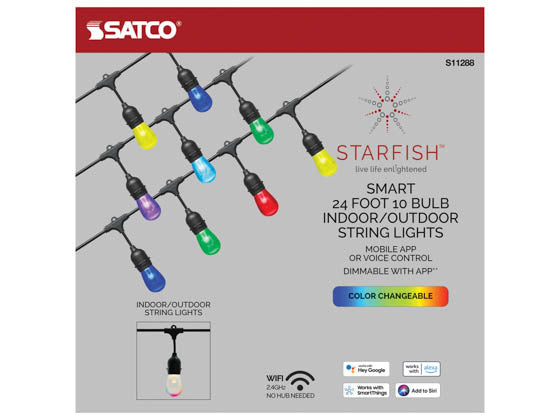 Satco Starfish 10 Watt 24 Foot 10 Light Outdoor LED String Light - Warm White and Color Changing