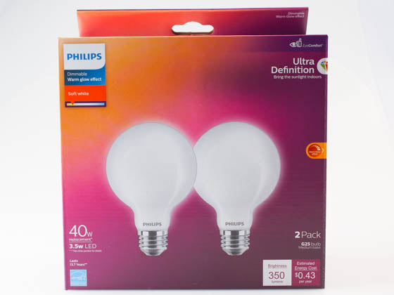 Philips Dimmable 3.5W Warm Glow 2700K-2200K 90 CRI G25 Globe LED Bulb (Pack of 2)