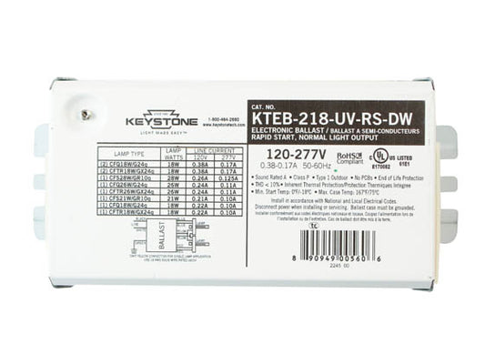 Keystone Program Start Electronic Ballast - 120-277V For (1 or 2) CFL or Circline Fluorescent Lamps