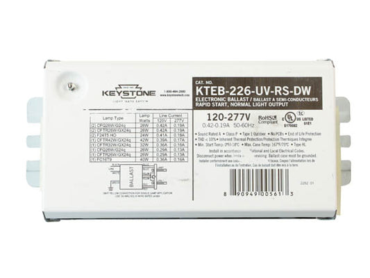 Keystone Rapid Start Electronic Ballast - 120-277V For (2) 26W CFL or Circline Fluorescent Lamps