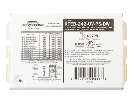 Keystone Program Start Electronic Ballast - 120-277V For (2) 42W CFL Lamps