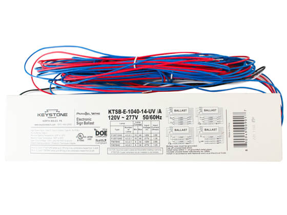 Keystone Parallel Wire Electronic Sign Ballast - 120-277 Volt for 1 to 4 F120T12/HO - F96T8/HO lamps