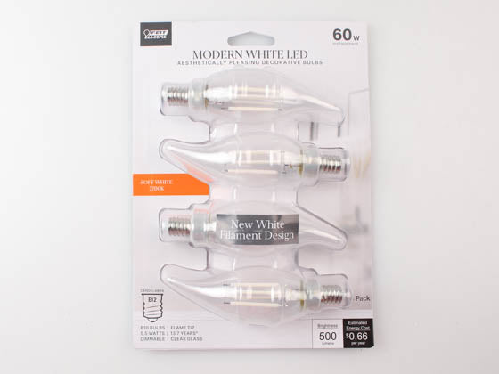 Feit Dimmable 3.3 Watt 2700K BA-10 Exposed White Filament LED Bulb - 40 Watt Equivalent (Pack of 4)