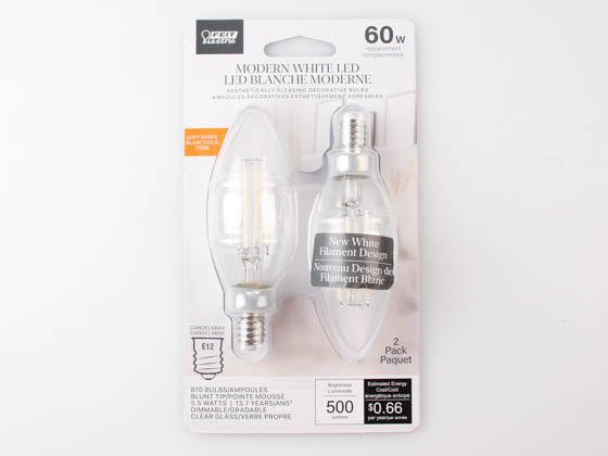 Feit Dimmable 5.5 Watt 2700K B-10 Exposed White Filament LED Bulb - 60 Watt Equivalent (Pack of 2)