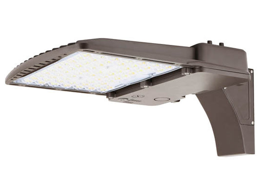 Dimmable LED Area Fixture With Arm Mount - Type III - Wattage Selectable (60W/90W/120W/140W) & Color Selectable (3000K/4000K/5000K) - 400 Watt Equivalent