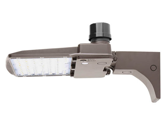 Dimmable LED Area Fixture With Arm Mount & Photocell - Type III - Wattage Selectable (60W/90W/120W/140W) & Color Selectable (3000K/4000K/5000K) 400 Watt Equivalent