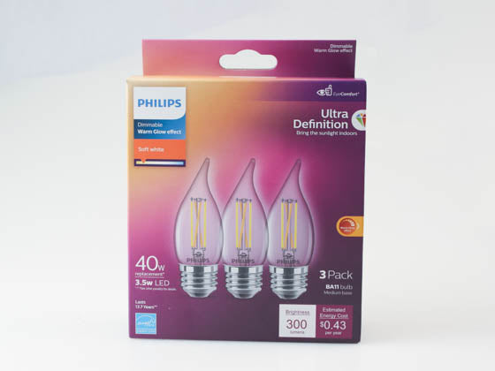 Philips Dimmable 3.5W Warm Glow BA-11 LED Bulb - 2700K-2200K - E26 Base (Pack of 3)