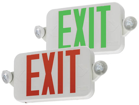 Lithonia LED Dual Head Exit/Emergency Sign - Battery Backup - Remote Head Capability0 - Red or Green letters