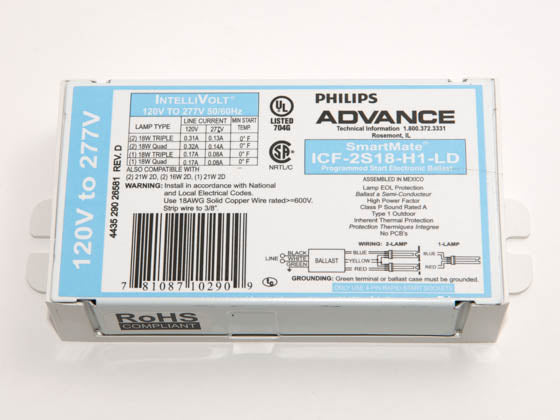 Philips Advance Electronic Ballast 120V to 277V for (2) 18W Plug-in CFL